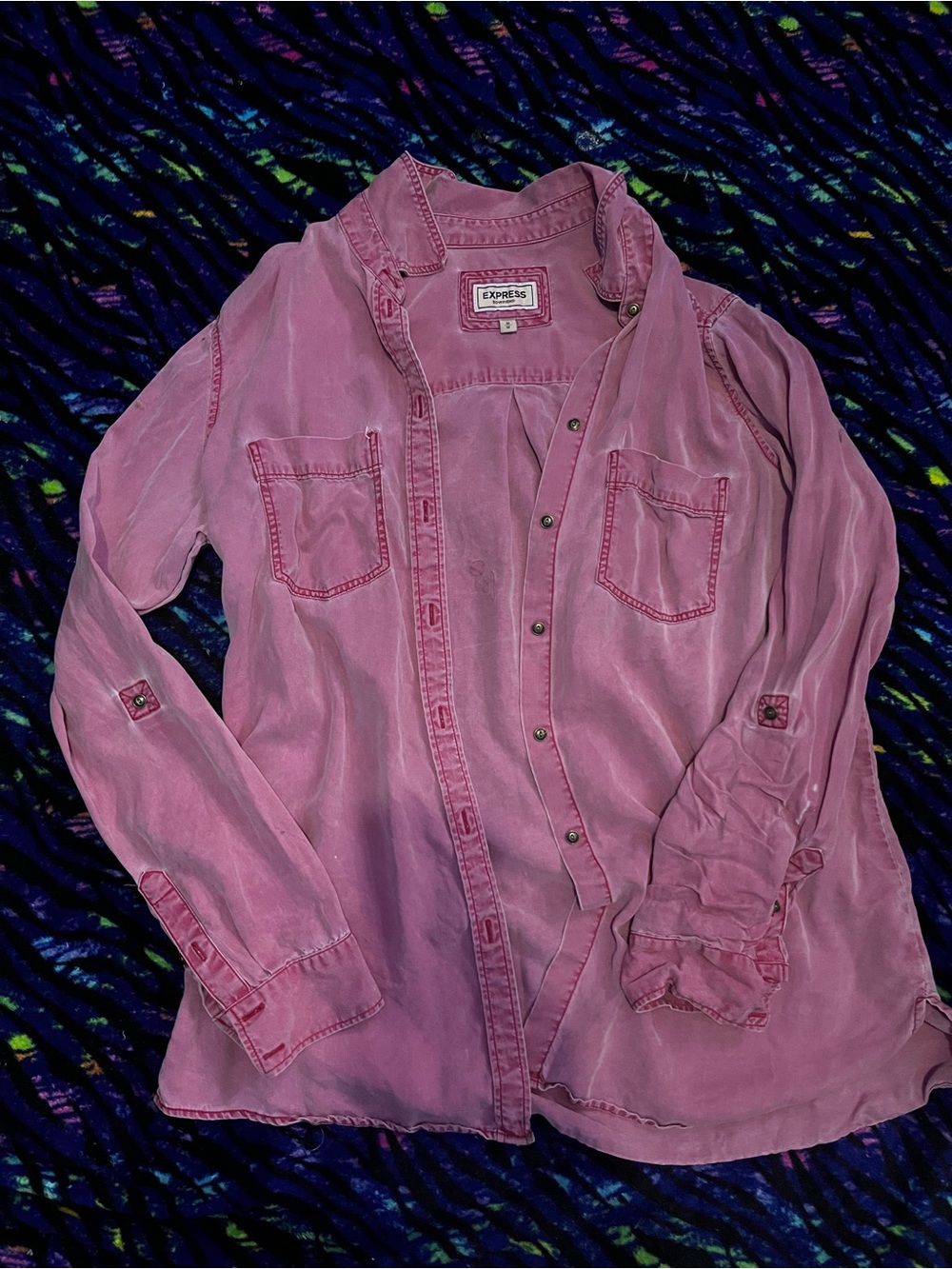 Express Washed Pink Boyfriend Button-Up Shirt